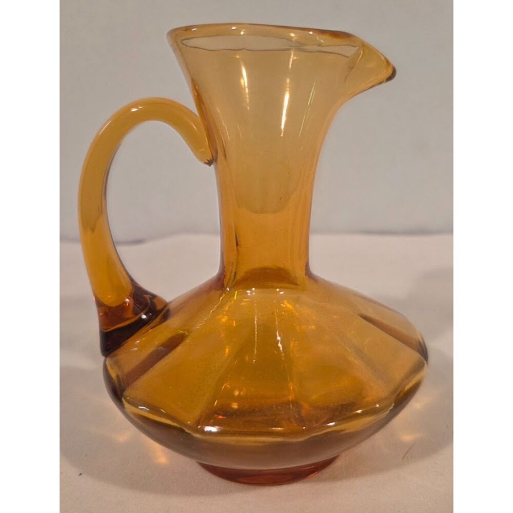 Vintage Amber Glass Cruet Pitcher Mid Century Amber Decanter